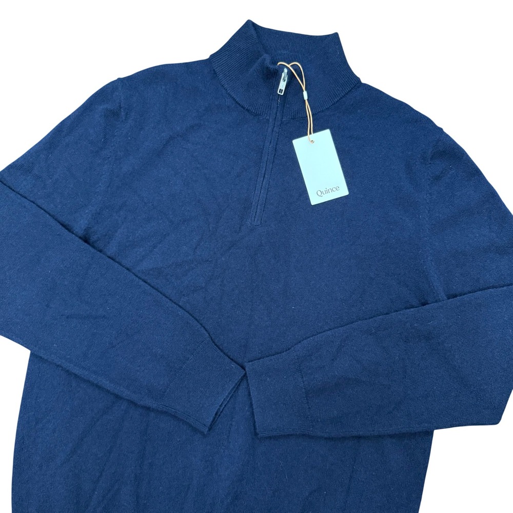 Quince Quarter Zip Sweater Mens M True Navy 100% Mongolian Cashmere LB79733 NWT